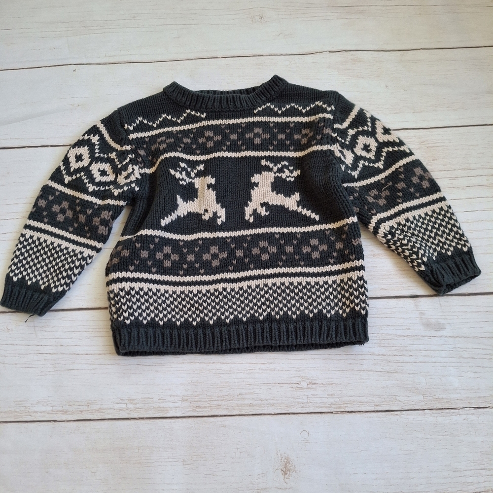 Baby Gap 2T Nordic Knit Green Christmas Reindeer Sweater Winter